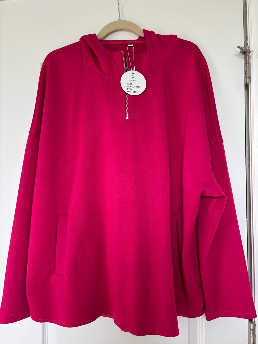 Anrabess  Women’s Quarter Zip Hooded Hoodie Sweatshirt Fuchsia XXL NWT